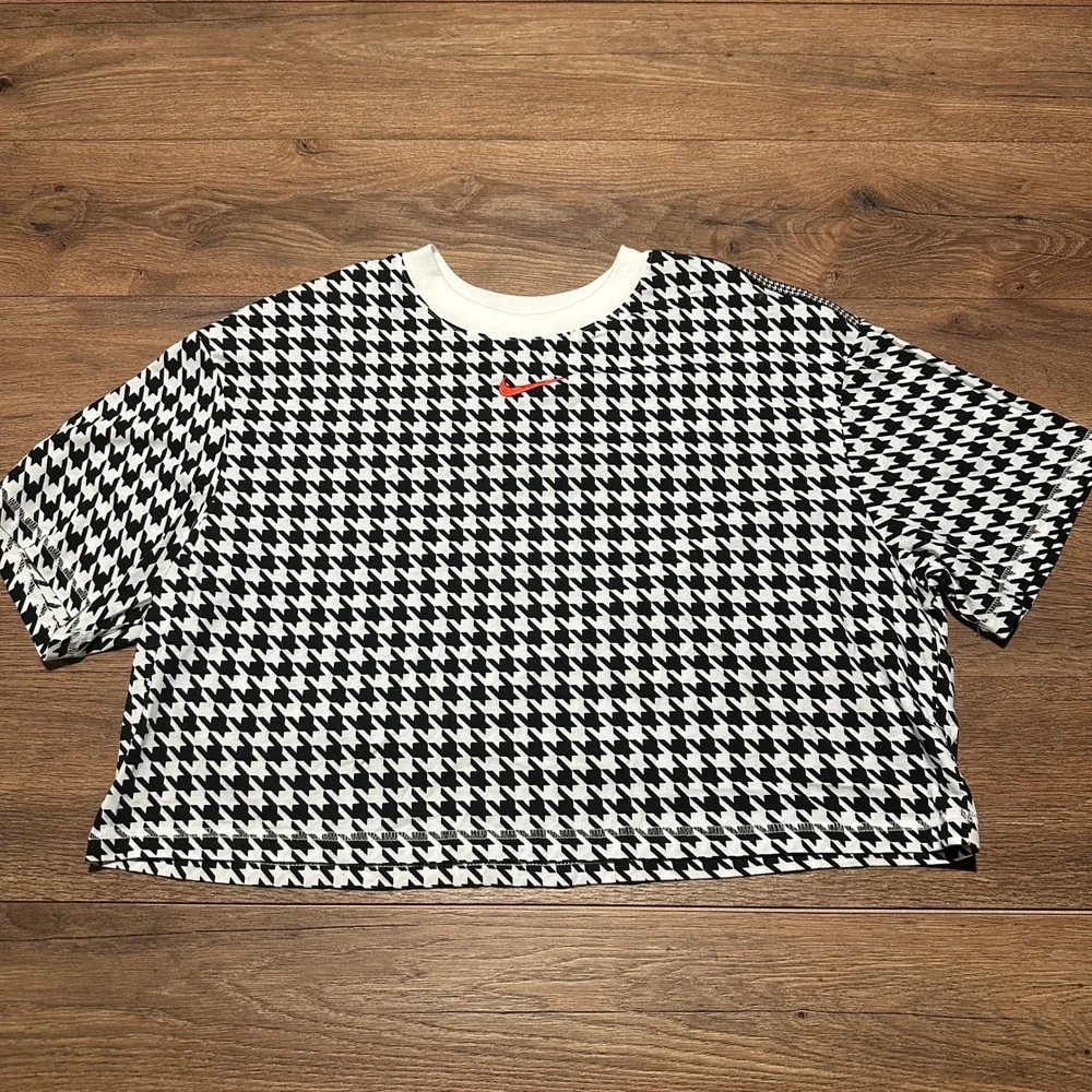 Nike Black White Houndstooth T-Shirt Women Large